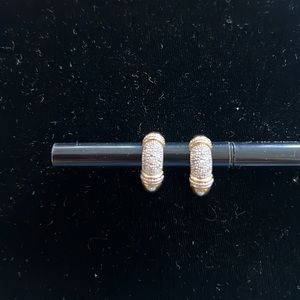 14kt gold earrings with pave diamonds - French cuff pierced